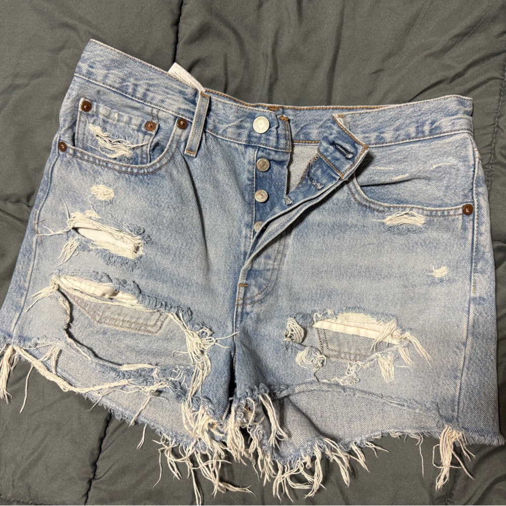 Levi's Light Blue Distressed Denim Cutoff Shorts